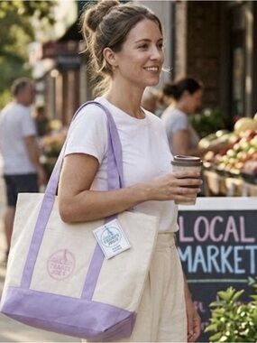 Trader Joes Large Lavender Canvas Tote Bag Reusable Shopper NWT